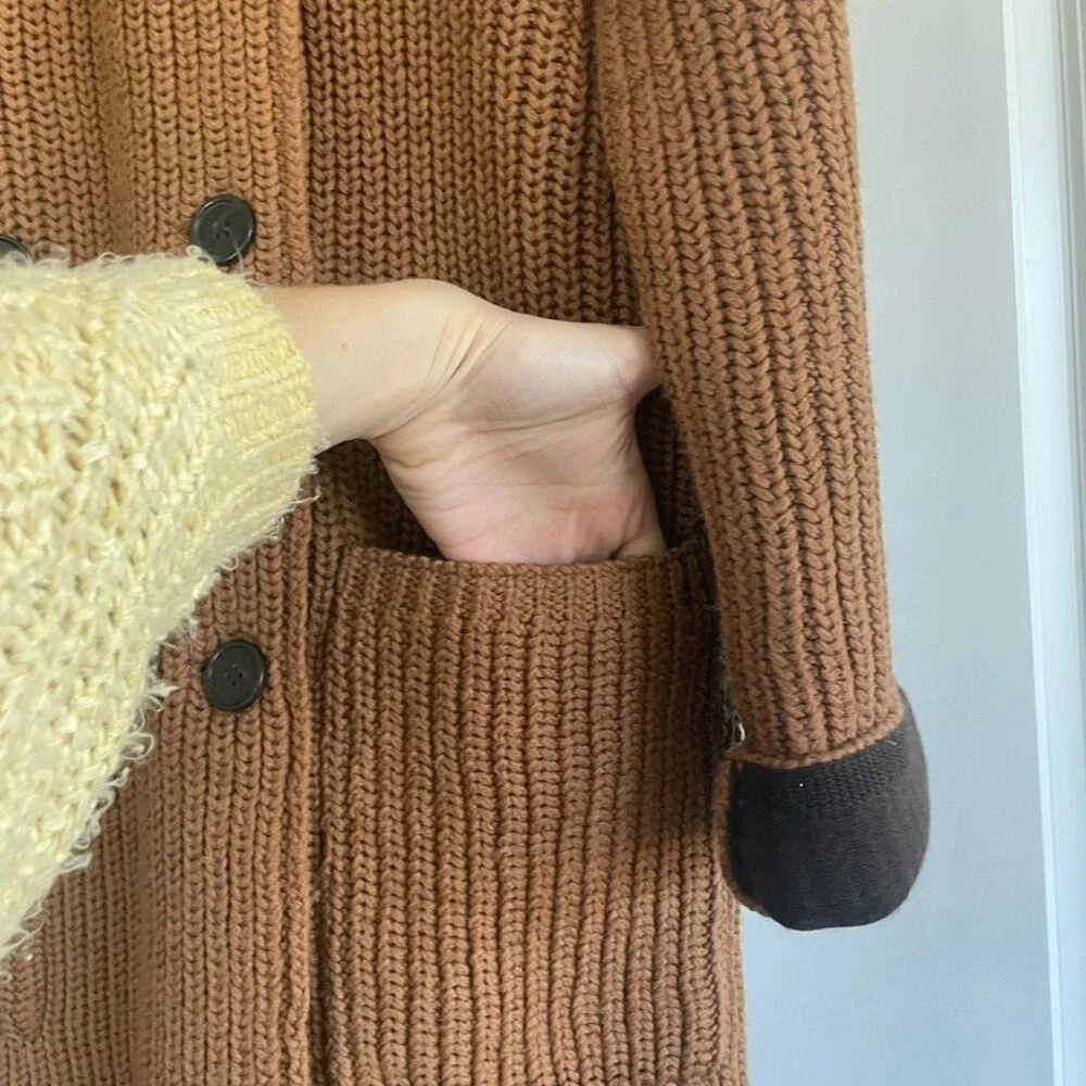 J.Crew Collection Double Breasted Brown Knit Sweater Jacket Cardigan Coatigan S